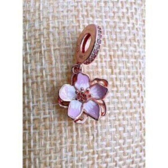 Rose Gold Plated Cherry Blossom Dangle Charm Fits Pandora Charm Bracelets - Picture 3 of 5